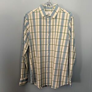 Mizzen+Main Light Blue and White Plaid Dress Shirt